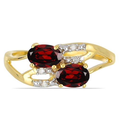 BUY 14K GOLD NATURAL GARNET GEMSTONE STYLISH RING WITH WHITE DIAMOND